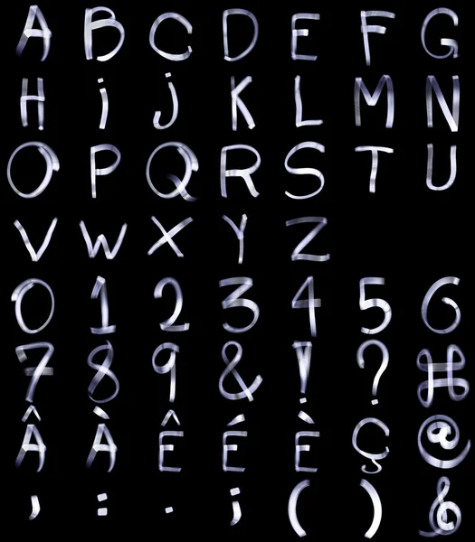 Ljus målning komplett alfabet med särskilda bokstäver och nu — Stockfoto