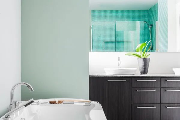 Baño moderno con colores pasteles verdes suaves — Foto de Stock