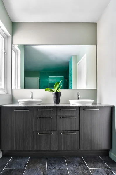 Modernes Badezimmer mit sanften grünen Pastelltönen — Stockfoto