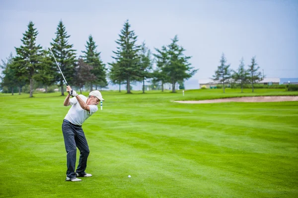Зрелый гольфист на поле для гольфа — стоковое фото