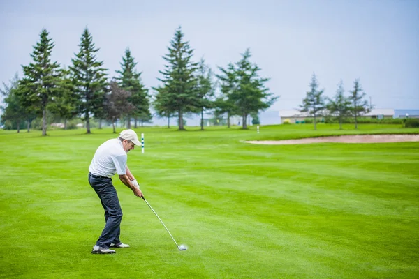 Golfista maduro en un campo de golf — Foto de Stock