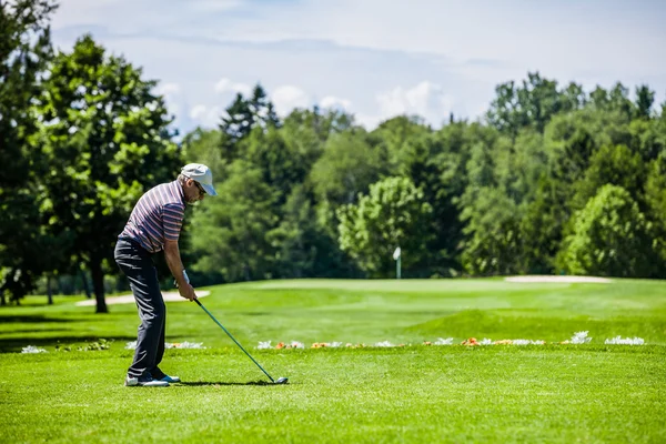 成熟したゴルファーのゴルフ コース — ストック写真