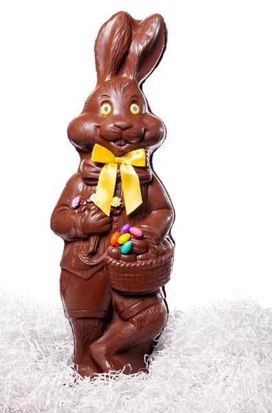 Высокий шоколадный кролик изолировать на белом — стоковое фото
