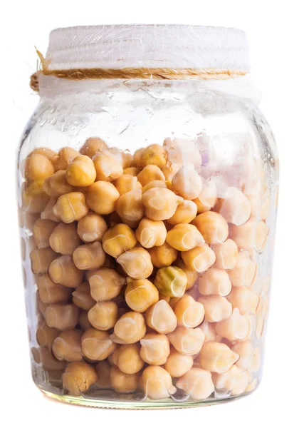 Wet Sprouting Chickpeas in a Glass Jar — Stock Photo, Image