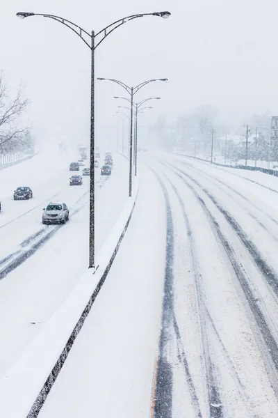 Close-up of Snowy Highway from Above — Stock Photo, Image