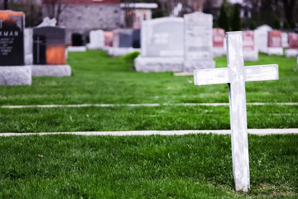 Biały krzyż na starym cmentarzu — Zdjęcie stockowe