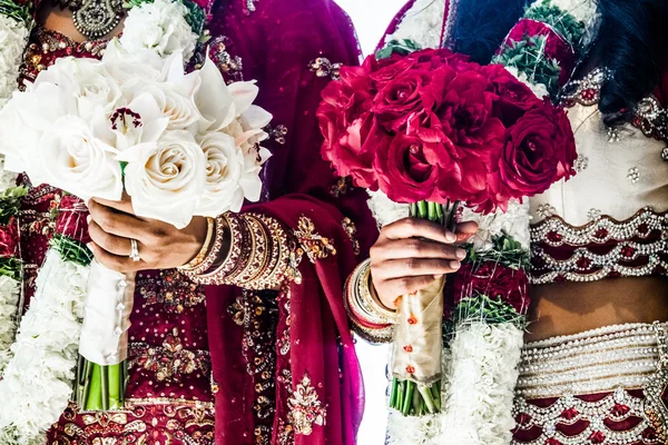 Two Indian Wedding Bouquets and brides — Stock Photo, Image