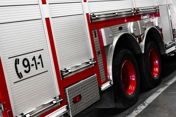 Red Firetruck Details of the Right Side — Stock Photo, Image