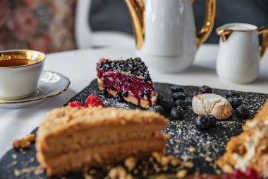 Assorted cakes and desserts for tea drinking