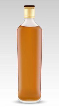 Mockup tasarımınız için hazır. Beyaz arka planda izole edilmiş viski, konyak, konyak ya da diğer içecekler için cam şişenin vektör çizimi. Ürün ambalajlama EPS10
