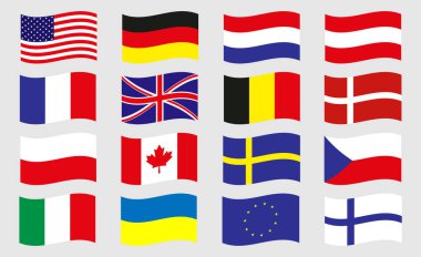 Vector illustration. Image flags of European countries, EU, flags of the USA and Canada. Eps 10