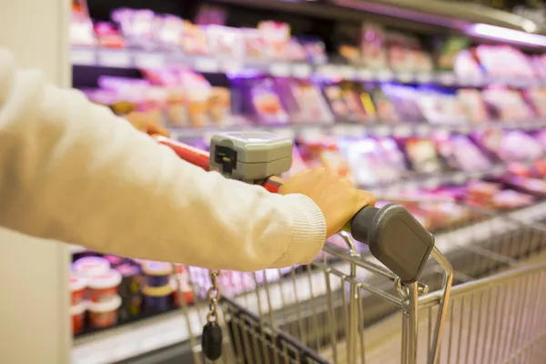 Close-up de mulher com carrinho de compras . — Fotografia de Stock