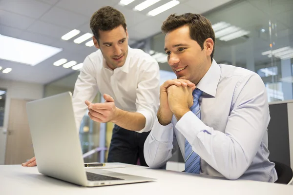 Businessmen working on project on laptop — Stock Photo, Image
