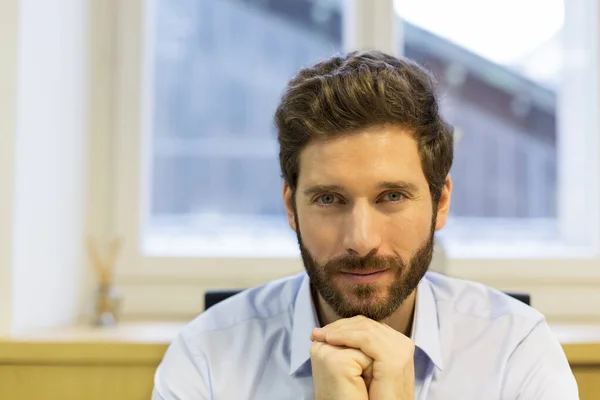 Portrait Handsome Hipster Style Bearded Man Office — Foto Stock