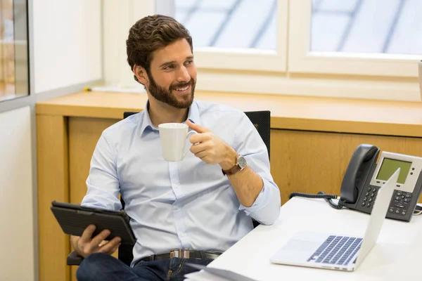 Handsome Hipster Bearded Man Working Office Computer — Foto Stock