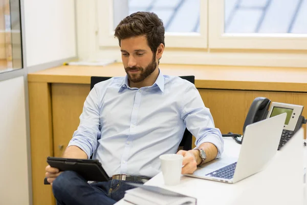 Handsome Bearded Man Working Office Computer — Foto Stock