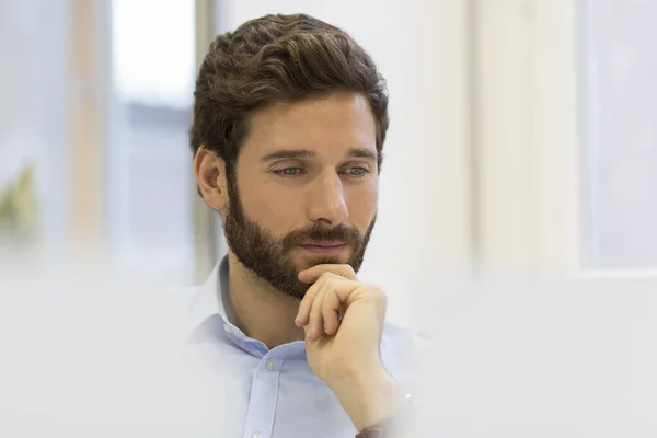 Portrait Handsome Hipster Style Bearded Man Office — Stock fotografie