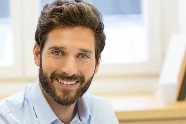 Portrait Handsome Bearded Man Office Looking Camera —  Fotos de Stock