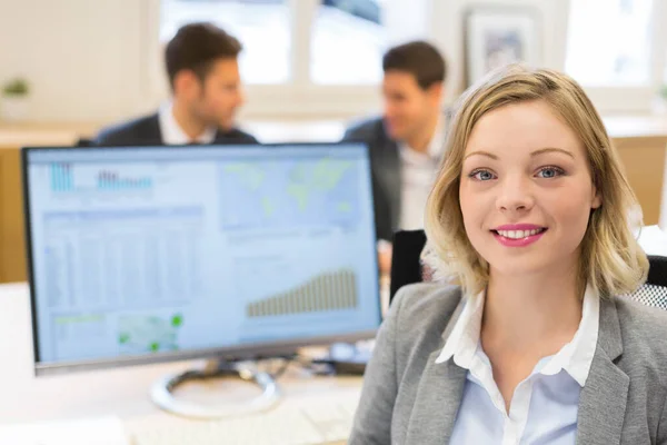 Portrait Pretty Businesswoman Modern Office Looking Camer — Stock Fotó