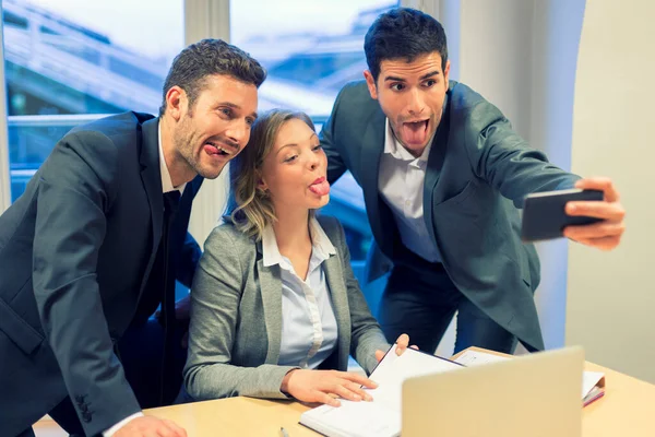 Selfie Business Team Taking Pictures Office Tongue — Foto de Stock