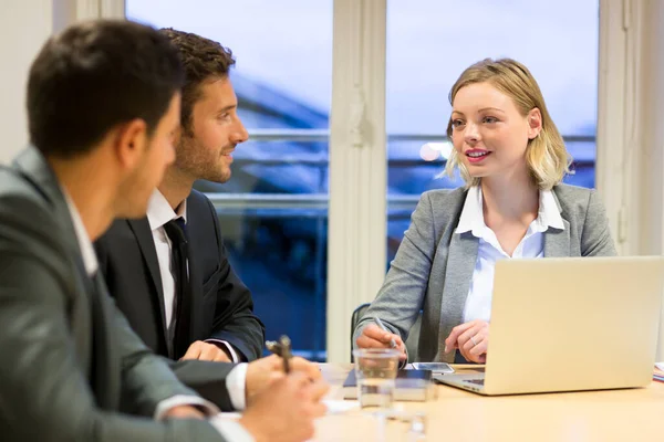 Three Business Peoples Working Together Meeting Room — Stockfoto