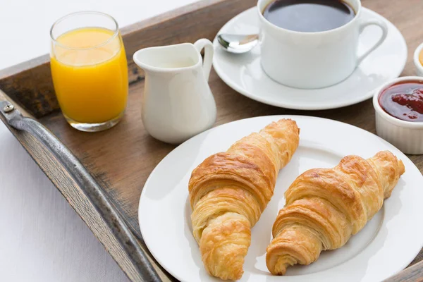 French Breakfast Croissants Coffee Orange Juice — Zdjęcie stockowe