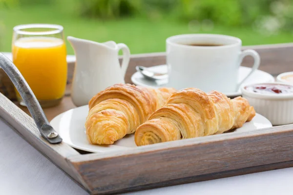 French Breakfast Croissants Coffee Orange Juice — Zdjęcie stockowe