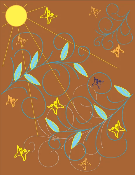 Abstract sun and butterflies card — Stock Vector