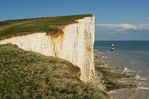 Tebeşir Kayalıkları Deniz Feneriyle Birlikte Doğu Sussex Ngiltere Eastbourne Yakınlarındaki — Stok fotoğraf