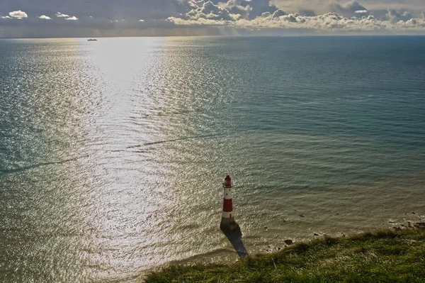 Farol Mar Fundo Falésias Giz Beachy Head Perto Eastbourne East — Fotografia de Stock