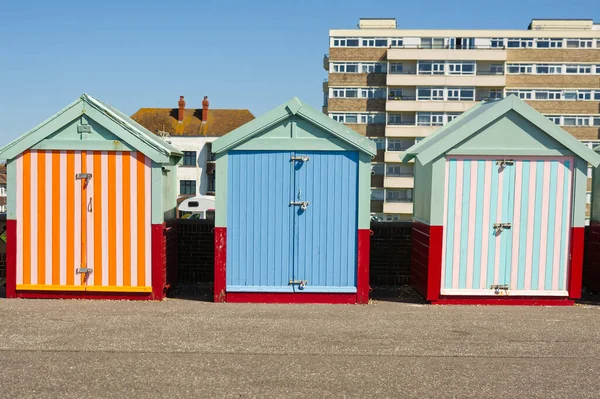 Multicoloured Beach Huts Seafront Promenade Hove Brighton East Sussex England — Foto de Stock
