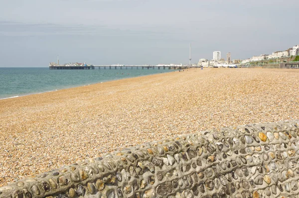 Shingle Beach Brighton East Sussex England Viewed Marina Pier Background — Stockfoto