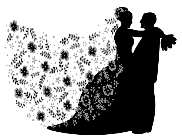 Just married couple silhouette — Stock Vector