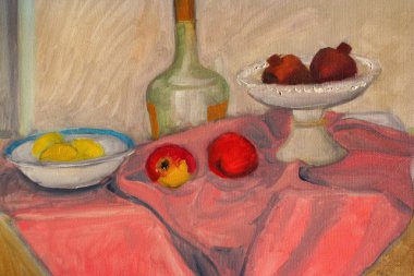 Natürmort, arka plan olarak tuval boyalı. Sanat fotoğrafçısı tarafından boyalı.