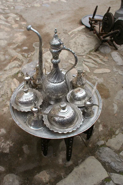 Piatto d'argento ottomano, pentole — Foto Stock