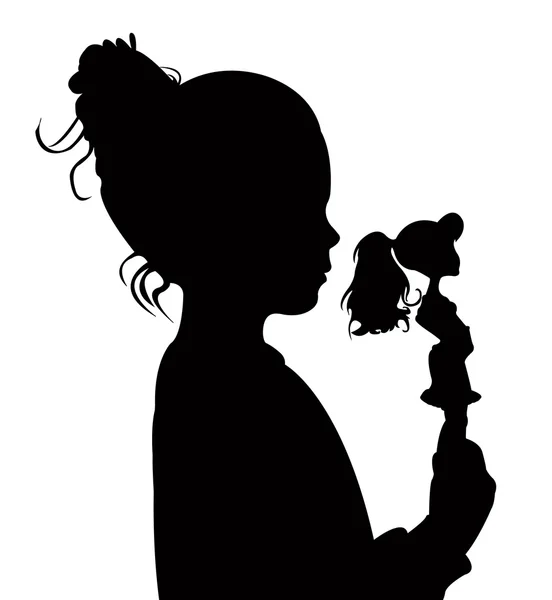 Bambino bambino tenendo la sua silhouette giocattolo bambino — Foto Stock