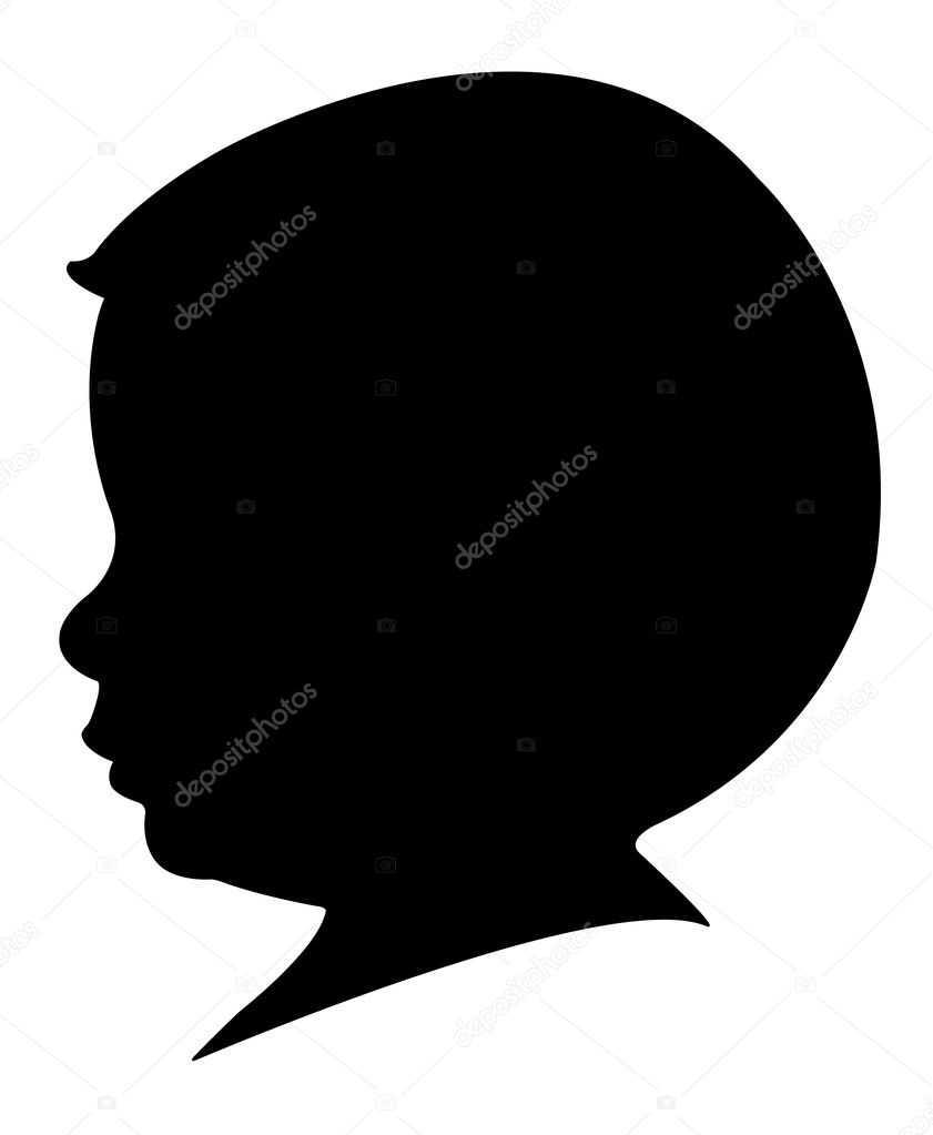 Two years old baby boy head silhouette, vector