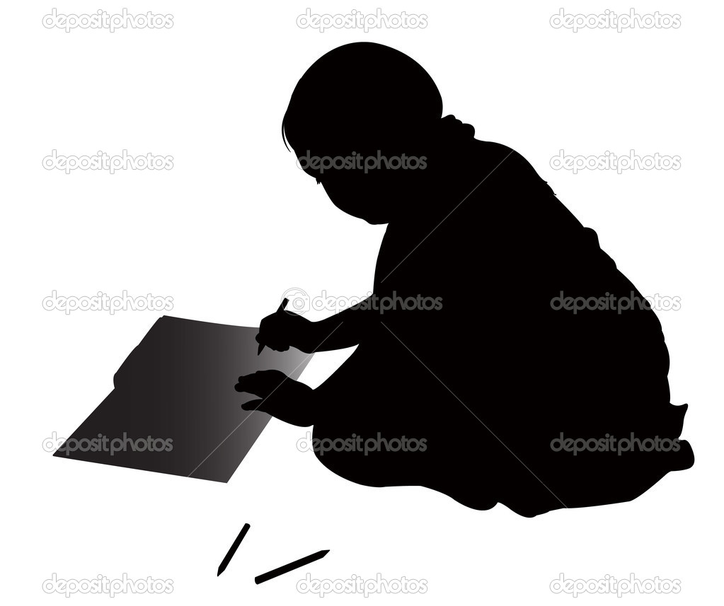 Cute girl studying silhouette vector Stock Vector by ©Dr.Art 26201019, image size:1023x857