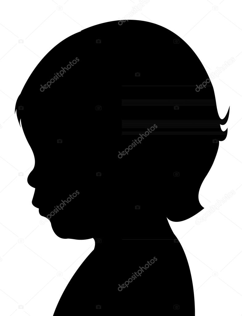 Two years old baby boy head silhouette, vector
