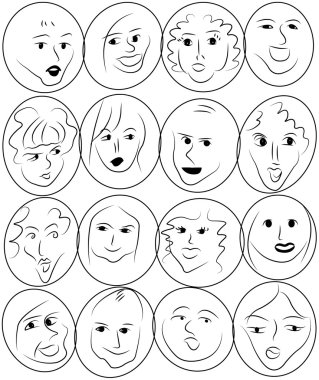 verschillende gezichten en emoties cartoon vector