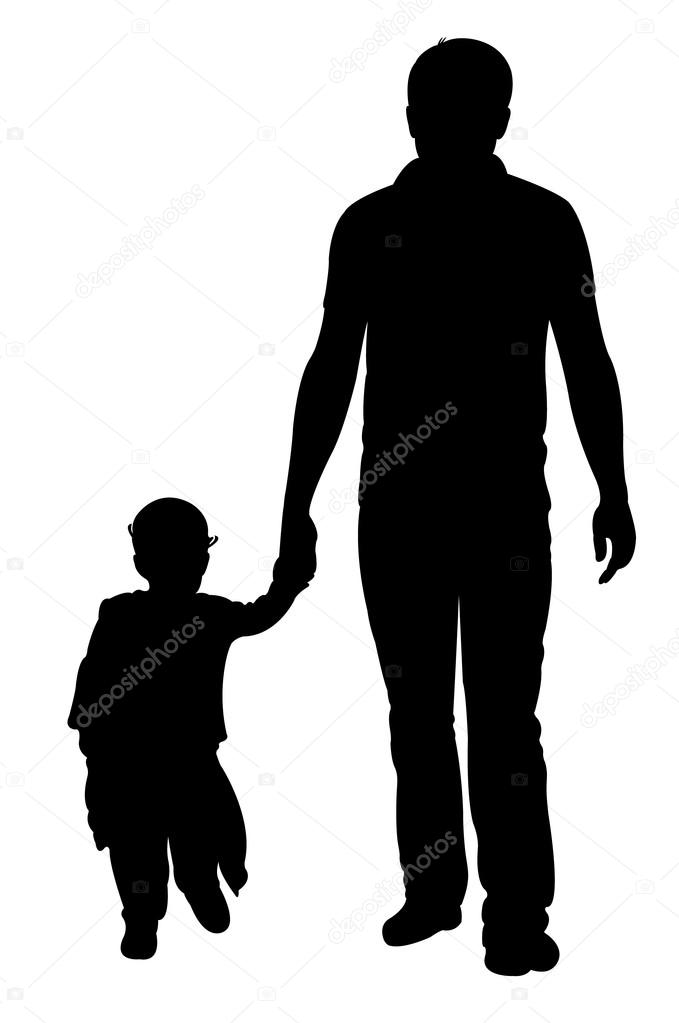 Father and daughter walking, silhouette vector