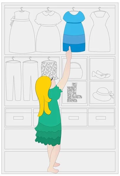 Ребенок выбирает синее платье — стоковый вектор