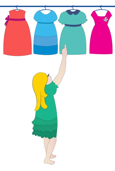Choosing dress in wardrobe — Stock Vector