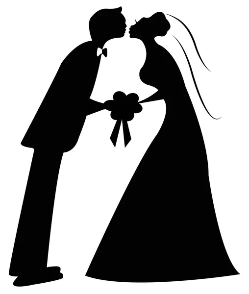 Поцелуй невесты, вектор силуэта — стоковый вектор