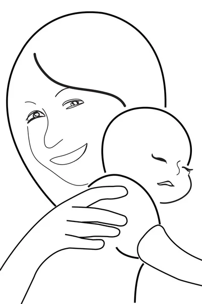 Mother and child, vector sketch in black lines — Stock Vector