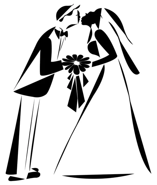 Kissing de bruid cartoon silhouet vector — Stockvector