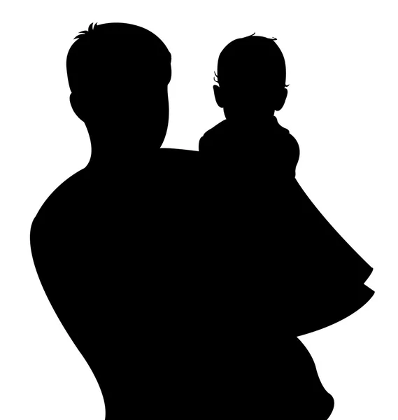 Baba ve bebek kız birlikte, siluet vektör — Stok Vektör