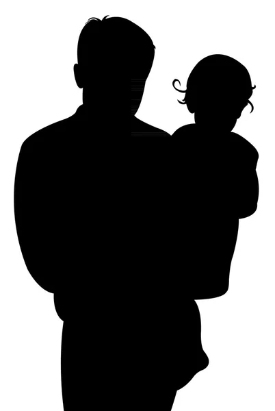 Père et bébé fille ensemble, vecteur silhouette — Image vectorielle