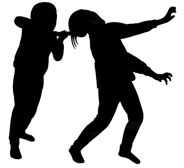 Meninas lutando silhueta — Fotografia de Stock