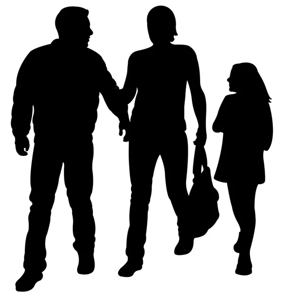 Mother, father and daughter walking, silhouette — Stock Photo, Image